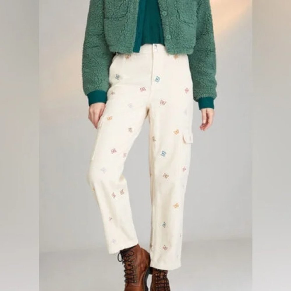 PacSun Cream Straight-Leg Embroidered Cargo Pants